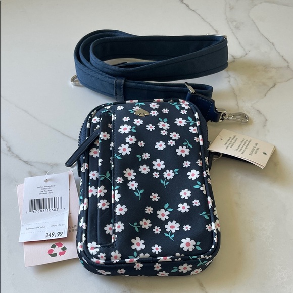 Kate Spade Navy Floral Phone & Essentials Bag - Navy Blue - NEW - Picture 3 of 3